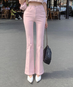 センタープレスブーツカットパンツ ピンク