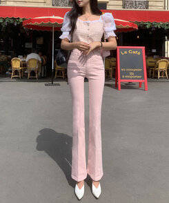 センタープレスブーツカットパンツ ピンク