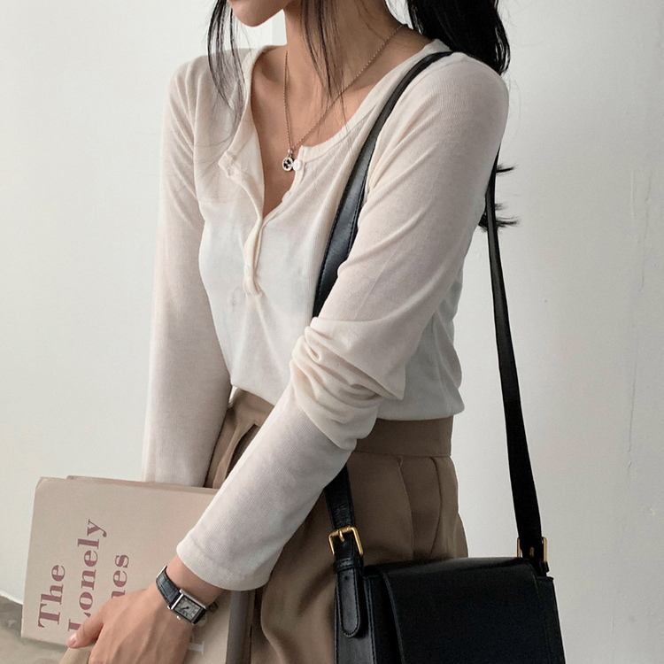 말라보이는 버튼 찰랑 티셔츠 4color 아이보리