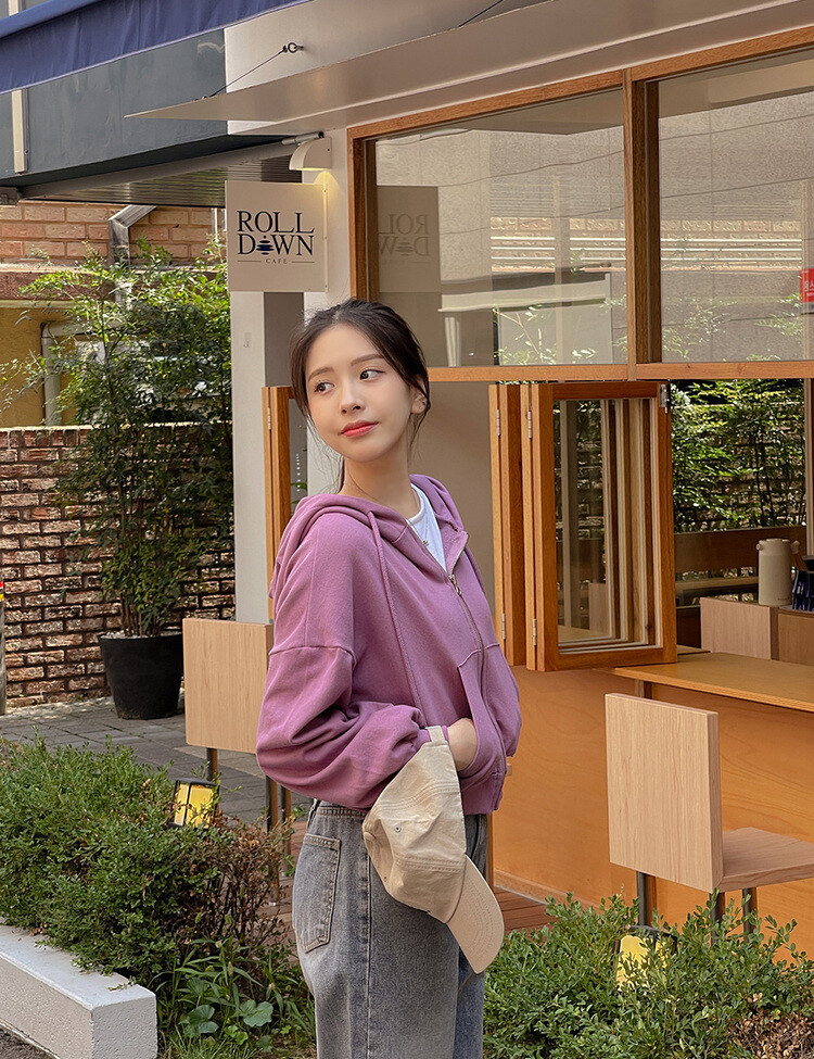 [ベーシック/クロップ]7days#シリーズルーズフィットフード2種 PURPLE