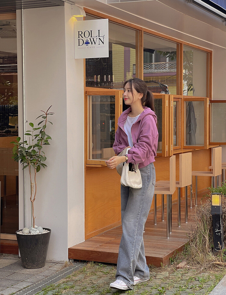 [ベーシック/クロップ]7days#シリーズルーズフィットフード2種 PURPLE