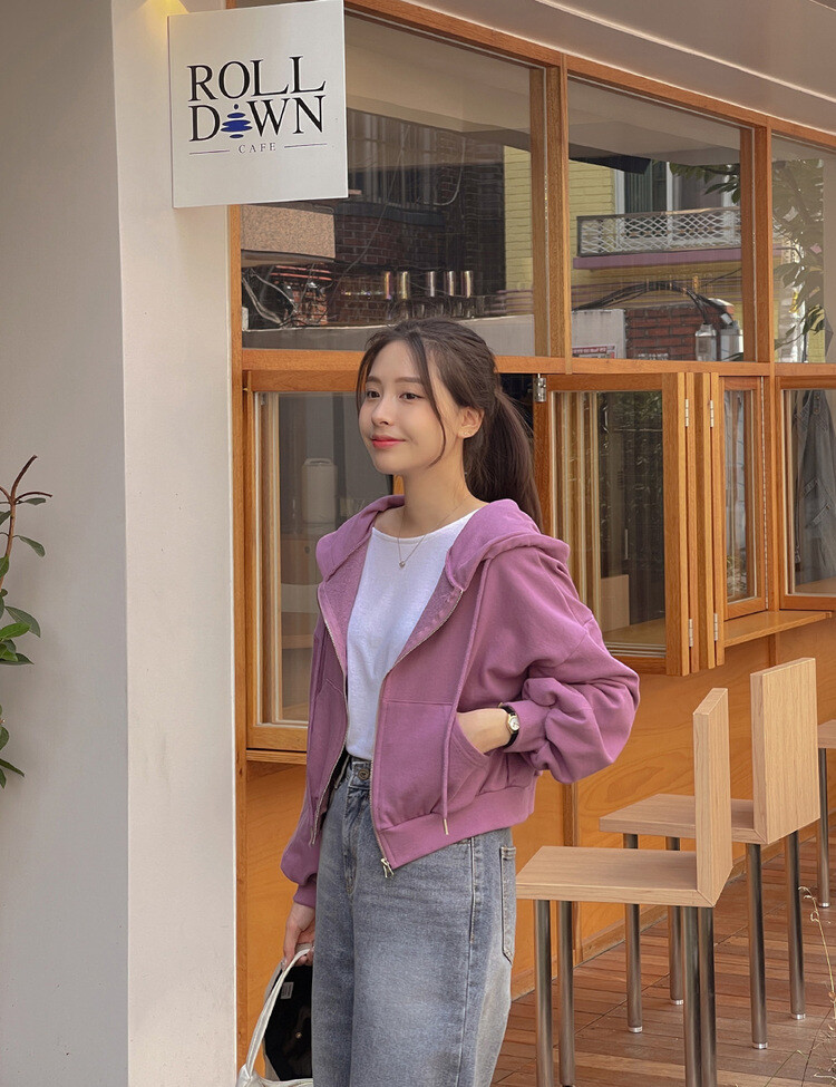 [ベーシック/クロップ]7days#シリーズルーズフィットフード2種 PURPLE