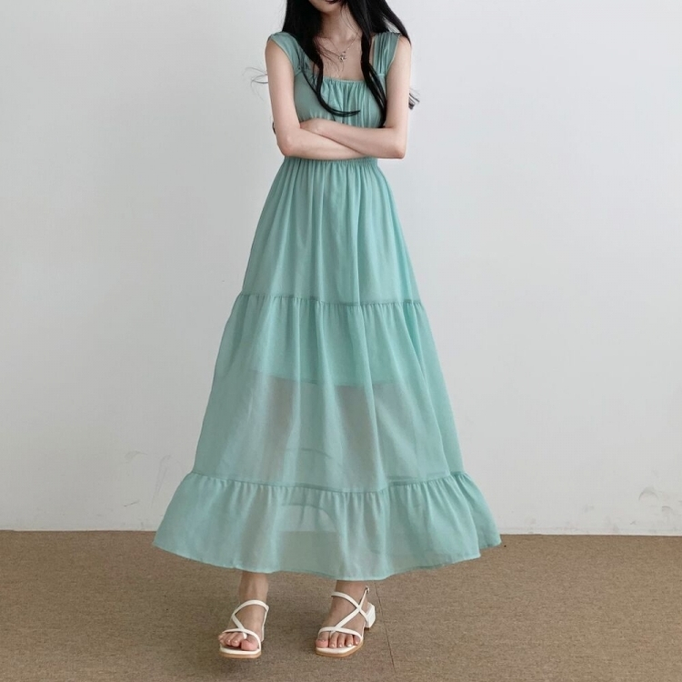 45Rノースリーブロングワンピース SOP12445 シフォンフレアノースリーブロングワンピース ロング