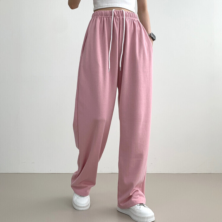 9Col비비드 컬러 롱와이드 밴딩 트레이닝 간절기 팬츠 핑크