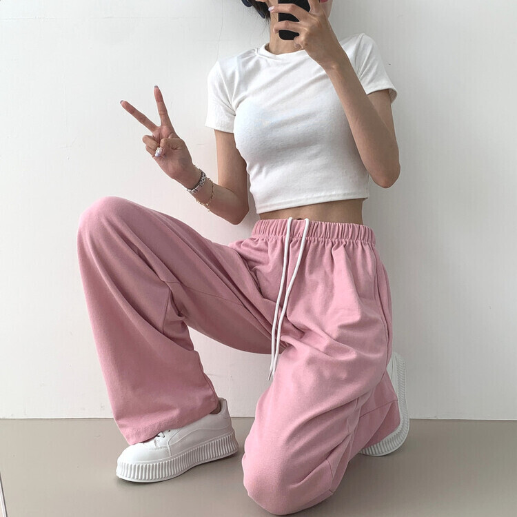 9Col비비드 컬러 롱와이드 밴딩 트레이닝 간절기 팬츠 핑크