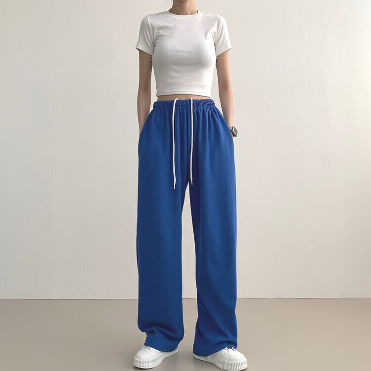 9Col비비드 컬러 롱와이드 밴딩 트레이닝 간절기 팬츠 블루