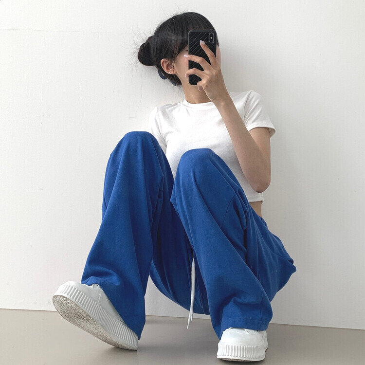 9Col비비드 컬러 롱와이드 밴딩 트레이닝 간절기 팬츠 블루