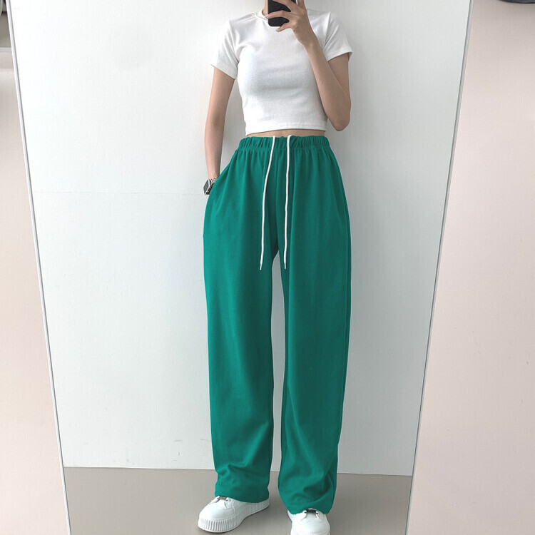 9Col비비드 컬러 롱와이드 밴딩 트레이닝 간절기 팬츠 그린