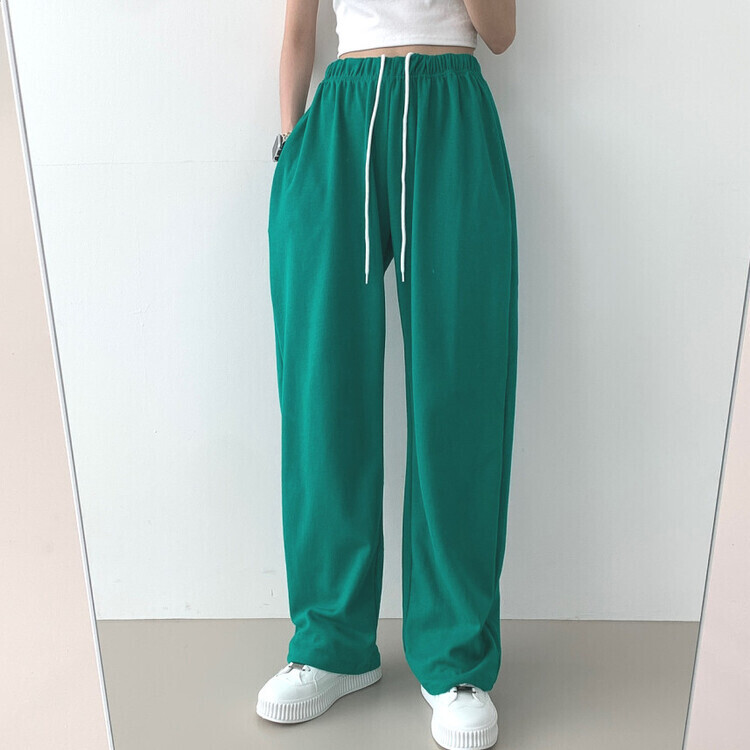 9Col비비드 컬러 롱와이드 밴딩 트레이닝 간절기 팬츠 그린