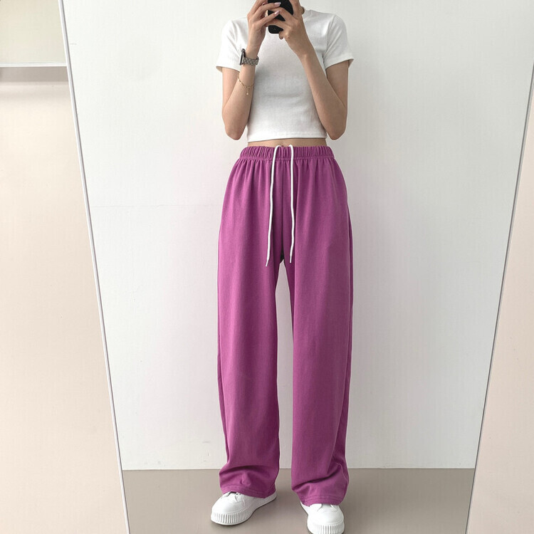 9Col비비드 컬러 롱와이드 밴딩 트레이닝 간절기 팬츠 퍼플