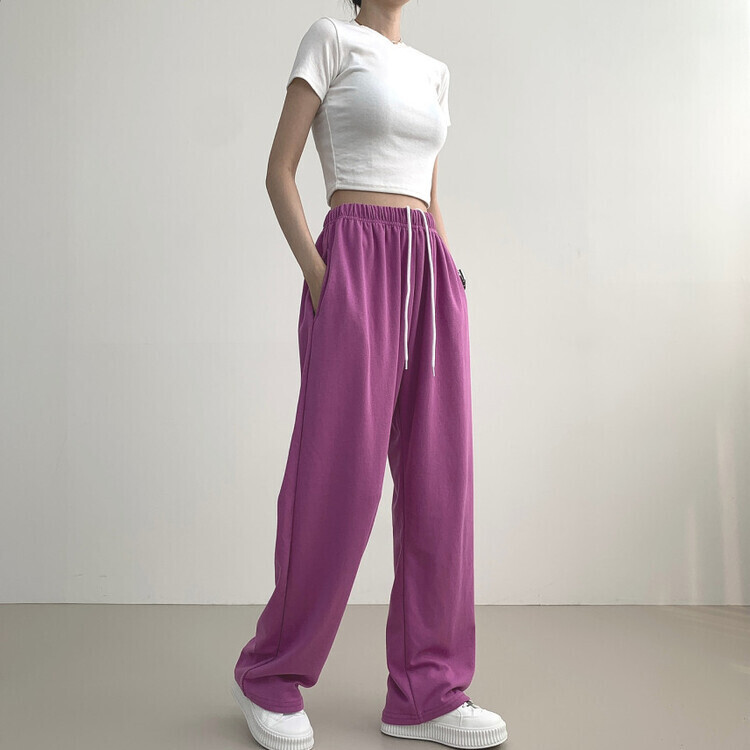 9Col비비드 컬러 롱와이드 밴딩 트레이닝 간절기 팬츠 퍼플
