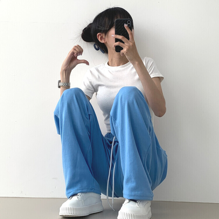 9Col비비드 컬러 롱와이드 밴딩 트레이닝 간절기 팬츠 소라