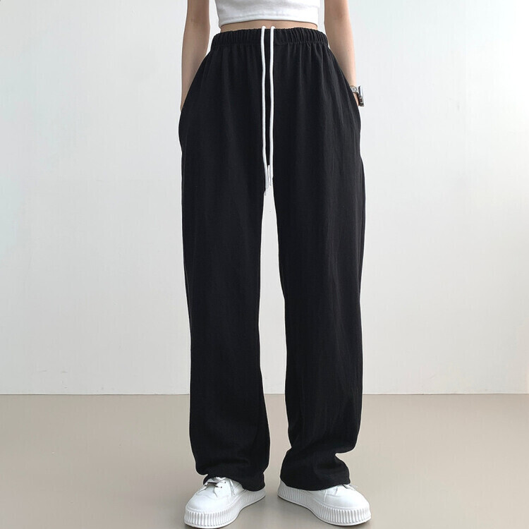 9Col비비드 컬러 롱와이드 밴딩 트레이닝 간절기 팬츠 블랙