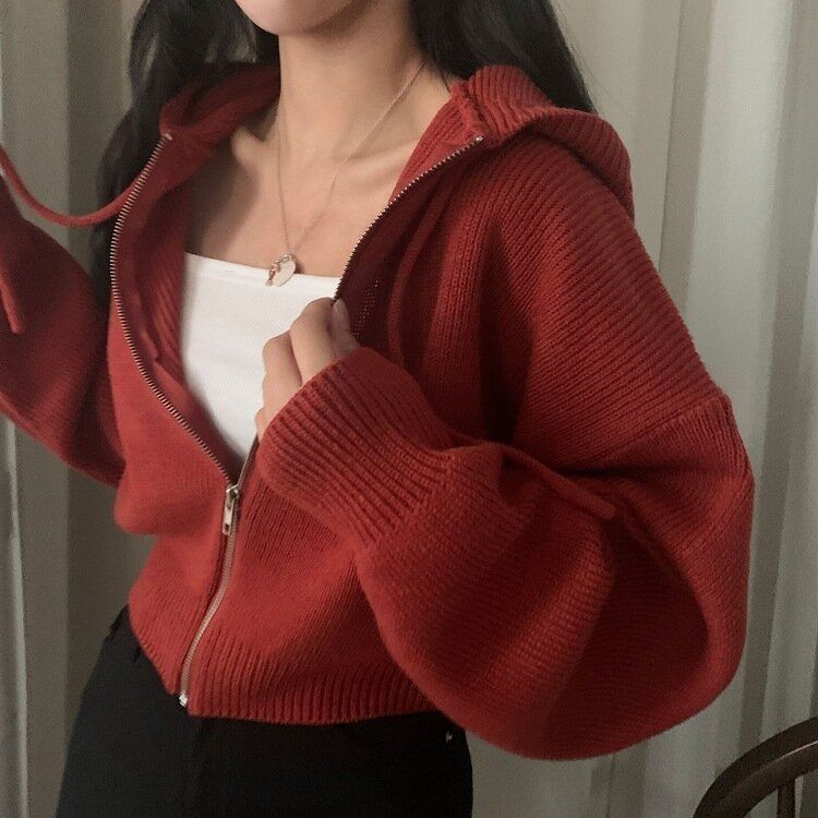 ジップアップフードクロップニットジャンパー｜ジャンパー｜韓国
