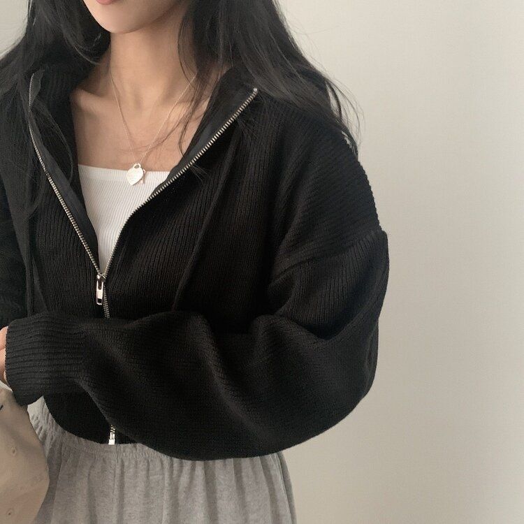 ジップアップフードクロップニットジャンパー｜ジャンパー｜韓国