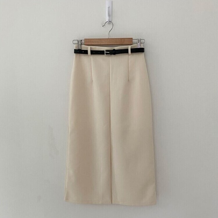 [SET]フロントスリットロングスカート+ベルト