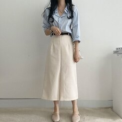 [SET]フロントスリットロングスカート+ベルト クリーム