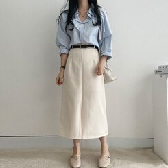 [SET]フロントスリットロングスカート+ベルト クリーム