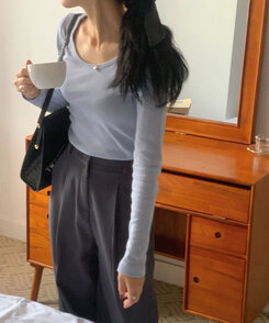長袖Tシャツ ベーシックラウンド長袖Tシャツ11色 LIGHT BLUE