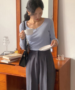 長袖Tシャツ ベーシックラウンド長袖Tシャツ11色 LIGHT BLUE