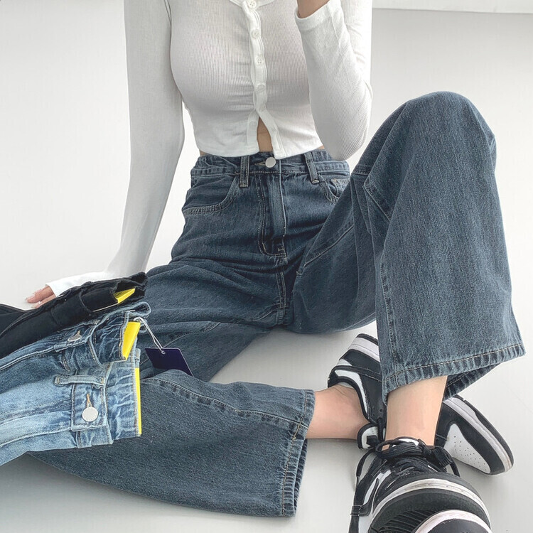 속밴딩 자신만만 워싱 롱와이드 극찬핏 데님팬츠 진청