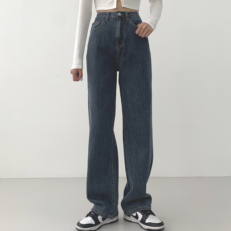 속밴딩 자신만만 워싱 롱와이드 극찬핏 데님팬츠 진청