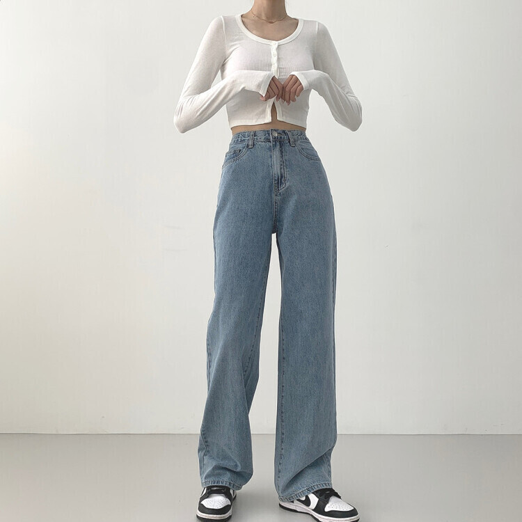 속밴딩 자신만만 워싱 롱와이드 극찬핏 데님팬츠 연청