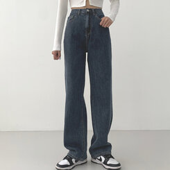 ウォッシングワイドロングデニムパンツ(丈選択可能/S~2XL) ダークブルー