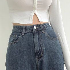 ウォッシングワイドロングデニムパンツ(丈選択可能/S~2XL) ダークブルー