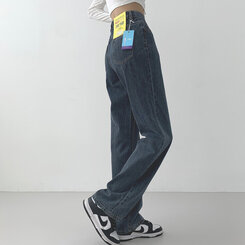 ウォッシングワイドロングデニムパンツ(丈選択可能/S~2XL) ダークブルー