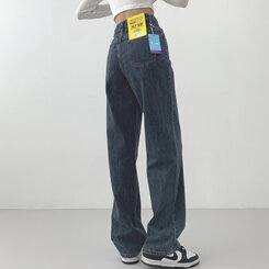 ウォッシングワイドロングデニムパンツ(丈選択可能/S~2XL) ダークブルー