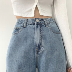 ウォッシングワイドロングデニムパンツ(丈選択可能/S~2XL) ライトブルー