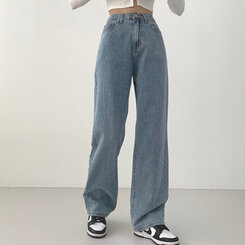 ウォッシングワイドロングデニムパンツ(丈選択可能/S~2XL) ライトブルー