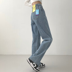 ウォッシングワイドロングデニムパンツ(丈選択可能/S~2XL) ライトブルー