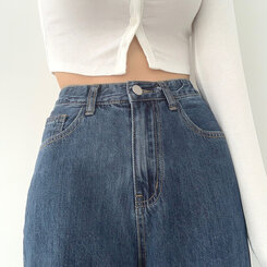 ウォッシングワイドロングデニムパンツ(丈選択可能/S~2XL) ブルー