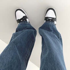 ウォッシングワイドロングデニムパンツ(丈選択可能/S~2XL) ブルー