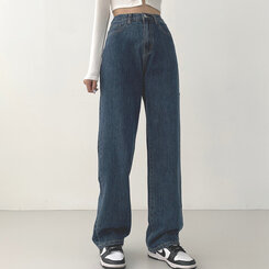 ウォッシングワイドロングデニムパンツ(丈選択可能/S~2XL) ブルー