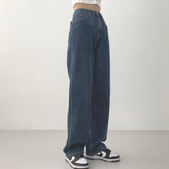 ウォッシングワイドロングデニムパンツ(丈選択可能/S~2XL) ブルー