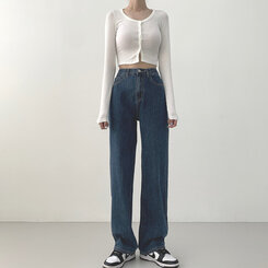 ウォッシングワイドロングデニムパンツ(丈選択可能/S~2XL) ブルー
