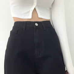 ウォッシングワイドロングデニムパンツ(丈選択可能/S~2XL) ブラック