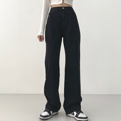 ウォッシングワイドロングデニムパンツ(丈選択可能/S~2XL) ブラック