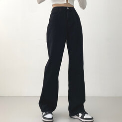 ウォッシングワイドロングデニムパンツ(丈選択可能/S~2XL) ブラック