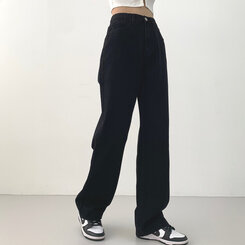 ウォッシングワイドロングデニムパンツ(丈選択可能/S~2XL) ブラック