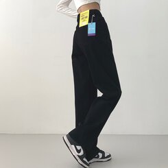 ウォッシングワイドロングデニムパンツ(丈選択可能/S~2XL) ブラック