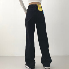 ウォッシングワイドロングデニムパンツ(丈選択可能/S~2XL) ブラック