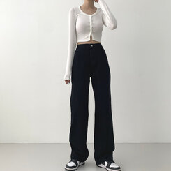 ウォッシングワイドロングデニムパンツ(丈選択可能/S~2XL) ブラック