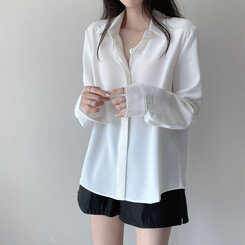 シークレットボタンルーズフィットシャツ10色 WHITE