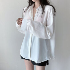 シークレットボタンルーズフィットシャツ10色 WHITE