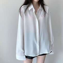 シークレットボタンルーズフィットシャツ10色 WHITE