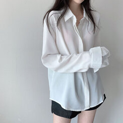 シークレットボタンルーズフィットシャツ10色 WHITE